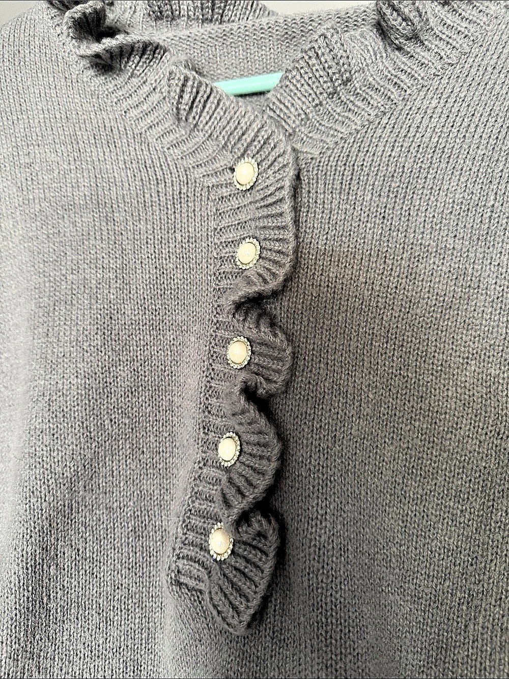 Gray Ruffle Button Sweater Size Large - Picture 3 of 4